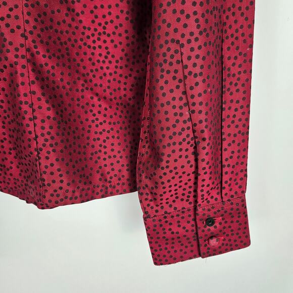 Foxcroft Button Down Shirt Red Black Polka Dot Fitted Non-Iron Career Top Sze 16 - Picture 5 of 11